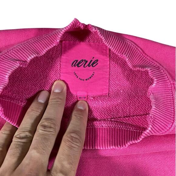 Aerie Oversized Barbie Pink Raw Hem Crewneck Sweater - XS - Picture 3 of 4